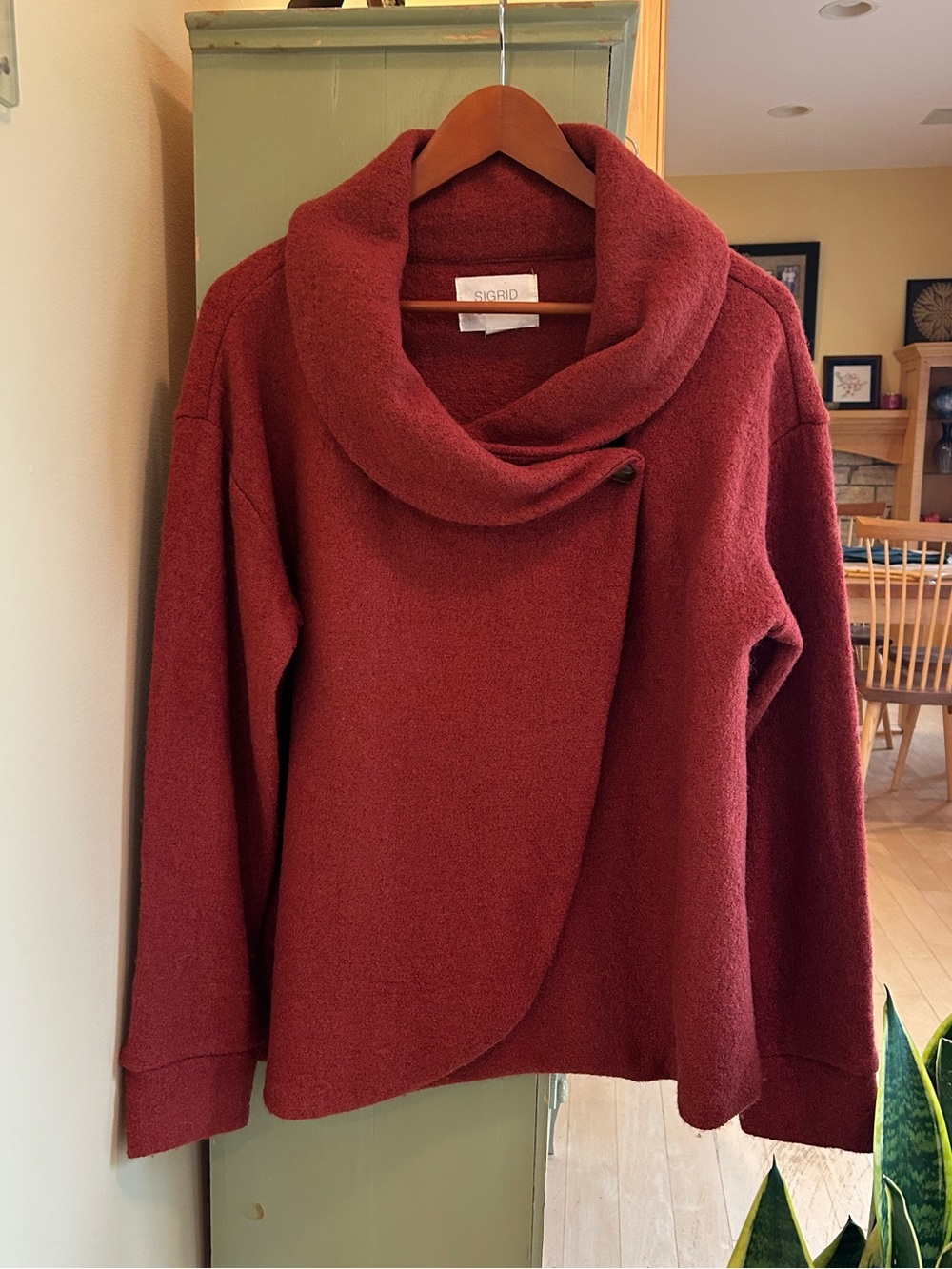 Sigrid Olsen Women’s Boiled Felted Wool Swing Sweater Cardigan Rust Size Large